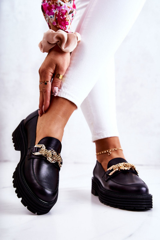 Feminino sapato cor dourada Ozdoba Pele Laura Messi 2383 cor preta