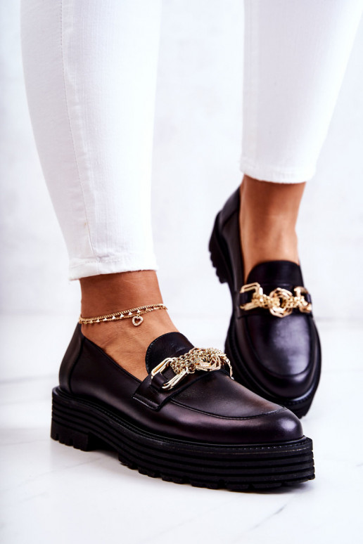 Feminino sapato cor dourada Ozdoba Pele Laura Messi 2383 cor preta