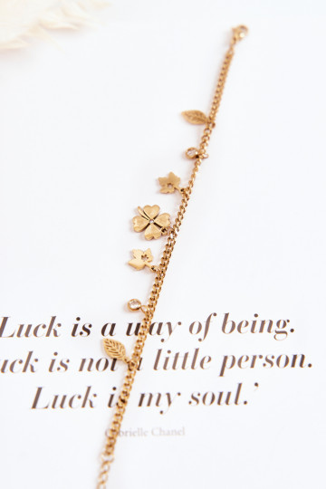 Elegante Um bracelete Com trevo E as folhas cor dourada