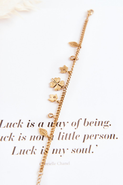 Elegante Um bracelete Com trevo E as folhas cor dourada