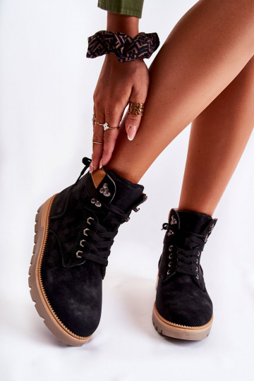 Botins de couro pretos com plataforma Ressa