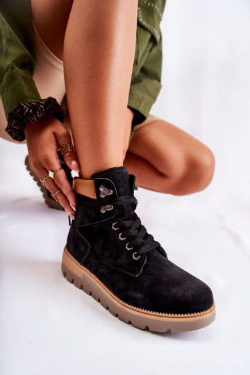 Botins de couro pretos com plataforma Ressa 2