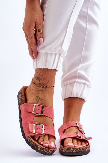 Chinelos femininos Com sola de cortiça cor rosa Cortina