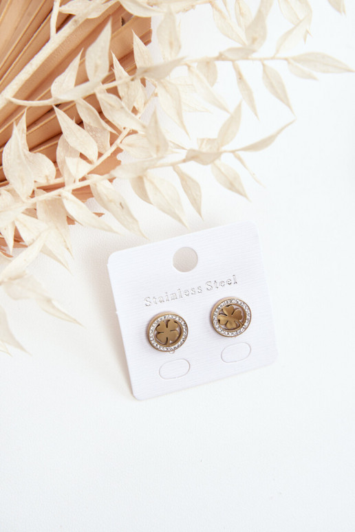 Brincos de trevo em aço inoxidável cor dourada