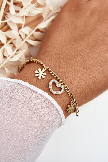 Elegante Um bracelete Com flores e um coração cor dourada