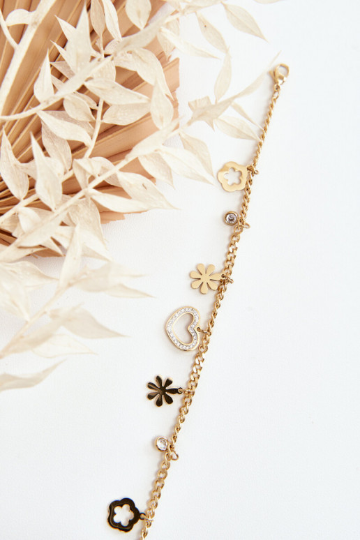 Elegante Um bracelete Com flores e um coração cor dourada