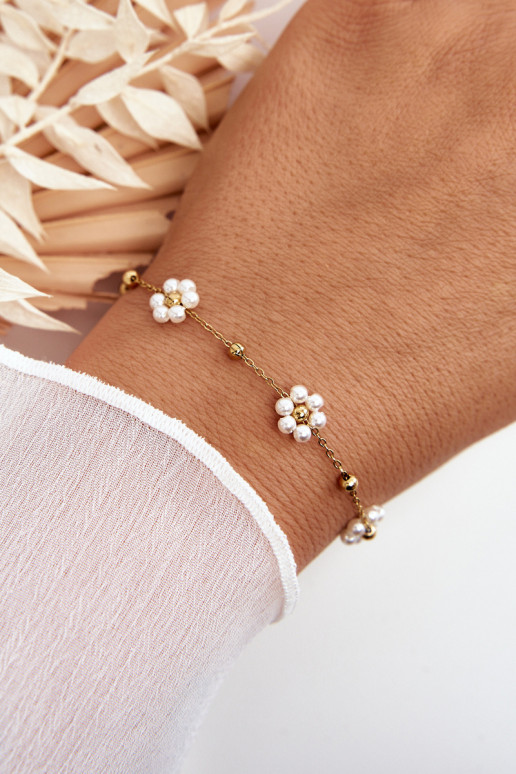 Elegante Um bracelete Com flores brancas cor dourada