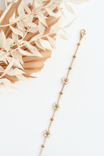 Elegante Um bracelete Com flores brancas cor dourada 2