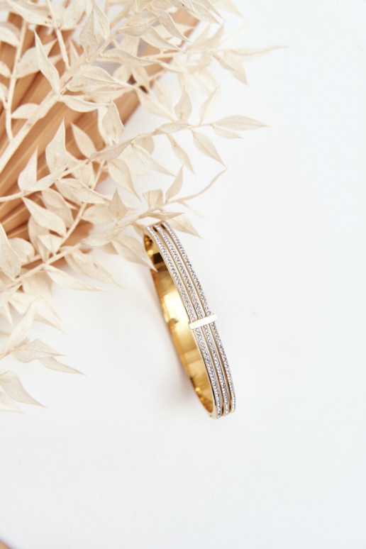 Um bracelete de aço inoxidável com olhos brilhantes cor dourada