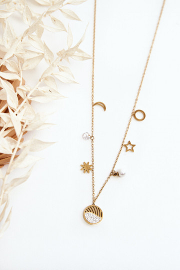 Colar feminino com pingentes modernos cor dourada