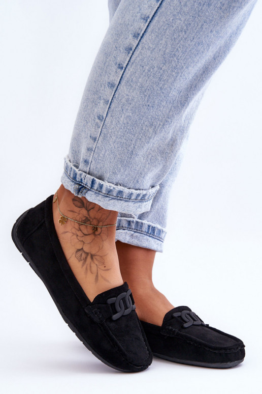 Feminino Elegante Mocassins de camurça cor preta Rabell