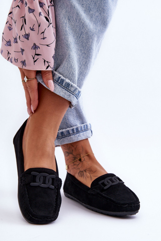 Feminino Elegante Mocassins de camurça cor preta Rabell