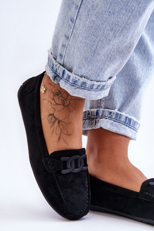Feminino Elegante Mocassins de camurça cor preta Rabell
