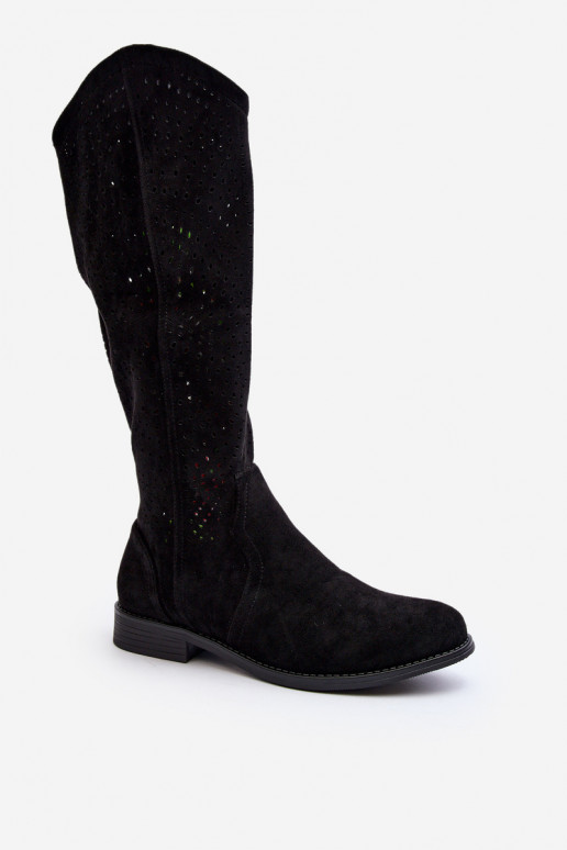 S.Barski HY66-150 com elementos abertos botas com salto largo cor preta