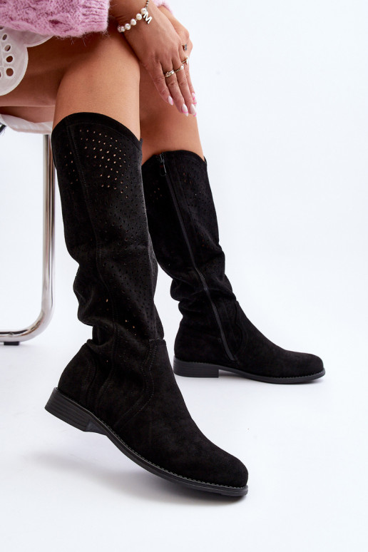 S.Barski HY66-150 com elementos abertos botas com salto largo cor preta