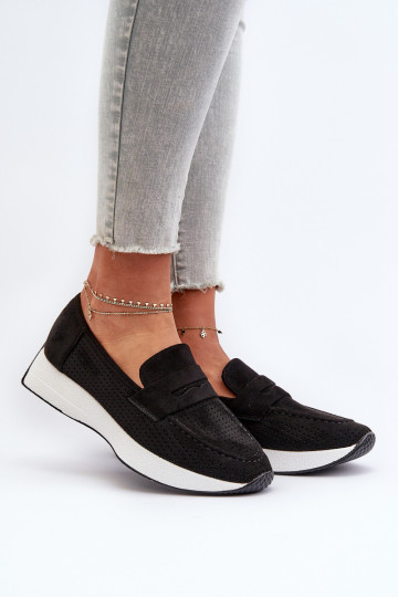 Mocassins plataforma femininos de camurça ecológicaoParae cor preta Inesqua