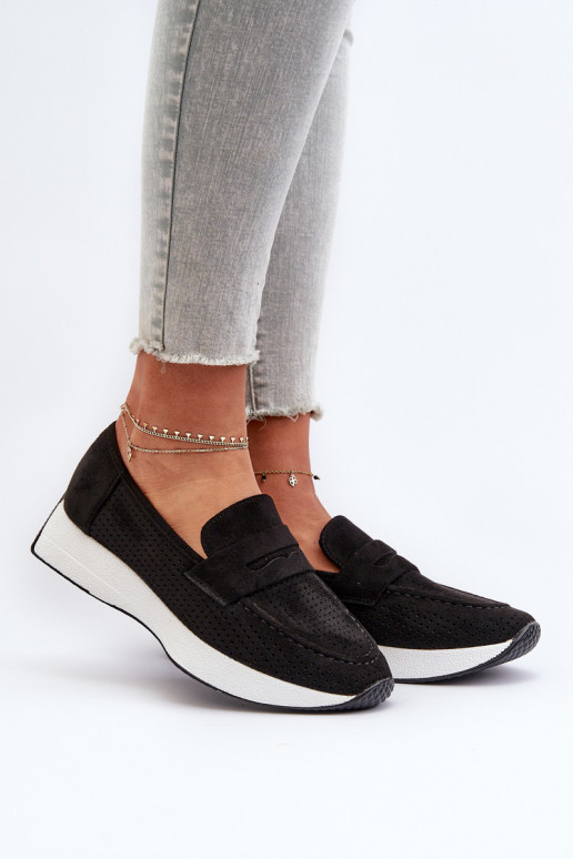 Mocassins plataforma femininos de camurça ecológicaoParae cor preta Inesqua