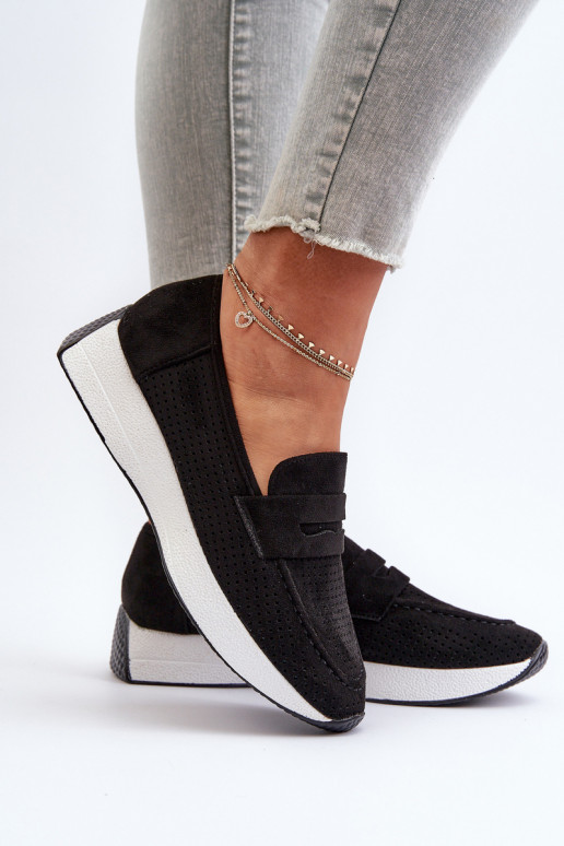 Mocassins plataforma femininos de camurça ecológicaoParae cor preta Inesqua