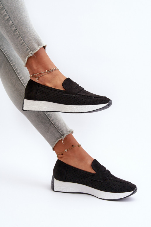 Mocassins plataforma femininos de camurça ecológicaoParae cor preta Inesqua