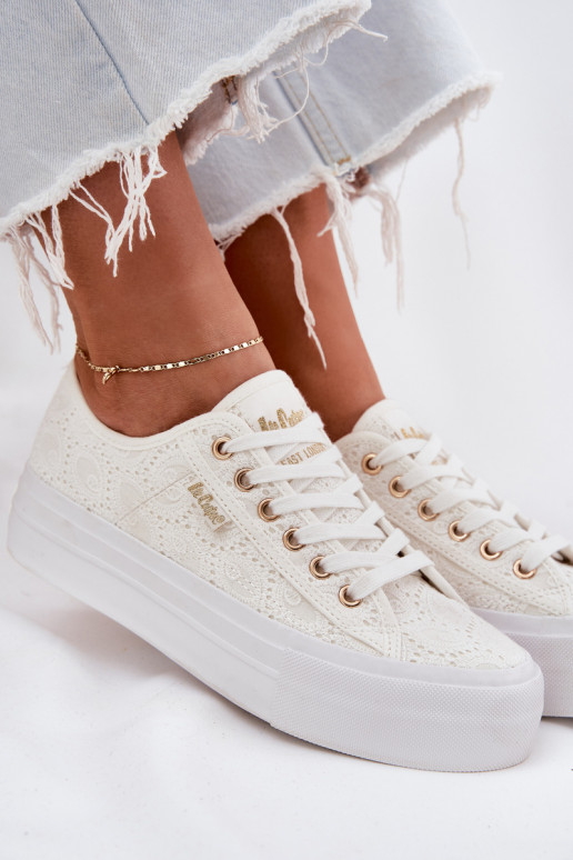 Sapatos de lazer com renda Lee Cooper LCEM-25-31-3438L cor branca