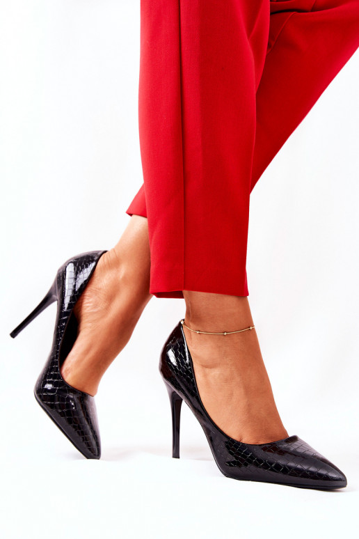 sapatos de salto alto padrões de cobra cor preta Tissoria