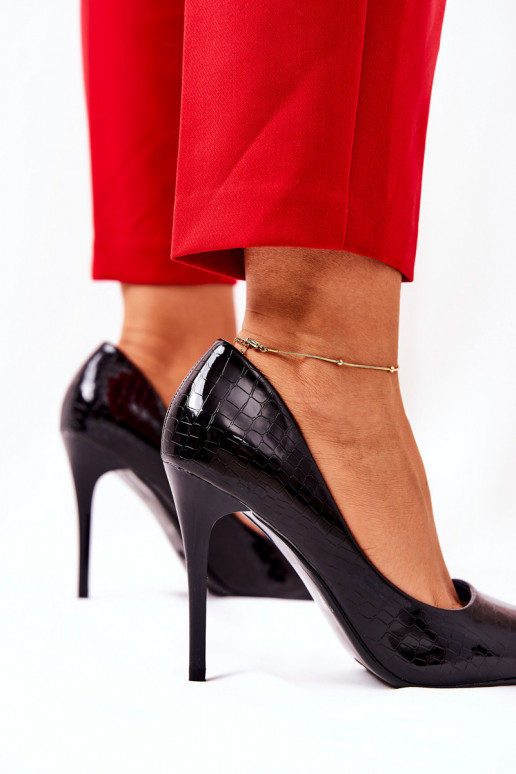 sapatos de salto alto padrões de cobra cor preta Tissoria