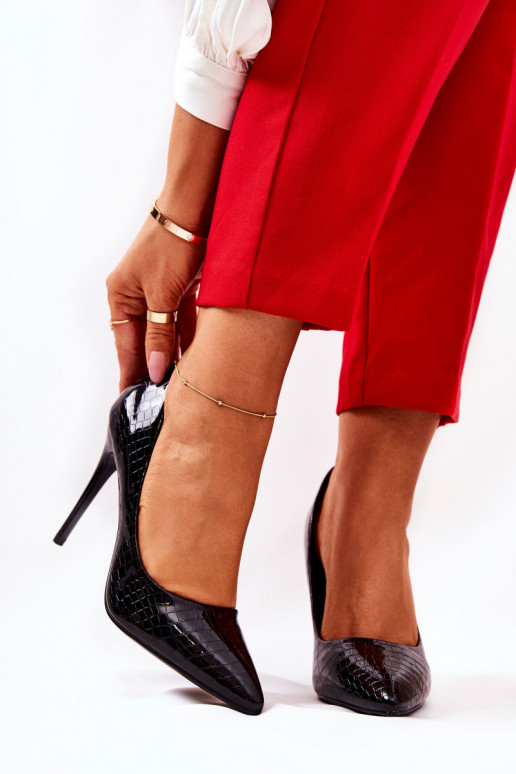 sapatos de salto alto padrões de cobra cor preta Tissoria