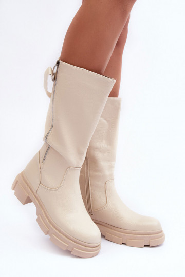 Botas de cano longo cor marfim com cano até a metade da panturrilha "Lizames"