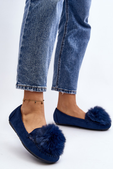 Feminino Mocassins com um casaco de pele cor azul Novas