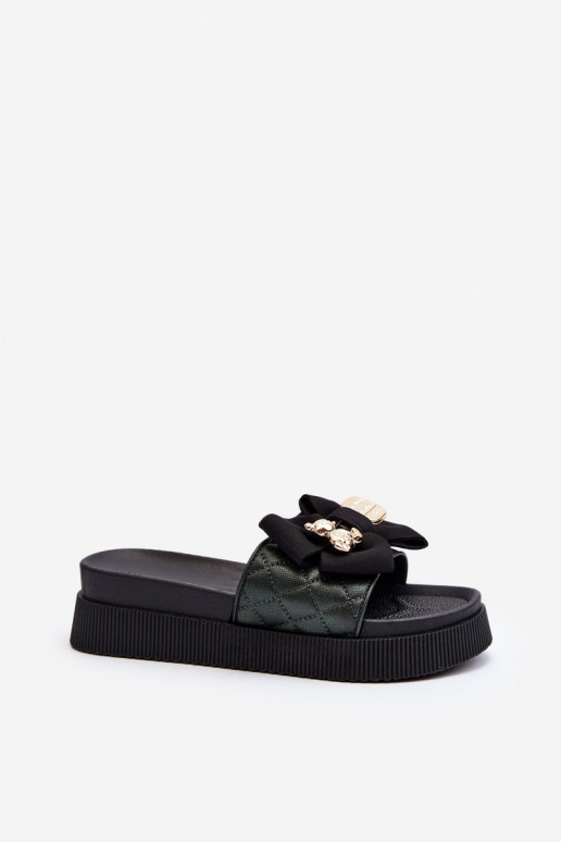 Feminino Chinelos com fitas i ursinhos de pelúciam cor preta Katterina
