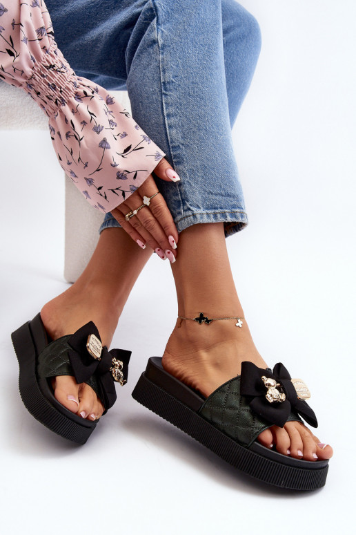 Feminino Chinelos com fitas i ursinhos de pelúciam cor preta Katterina