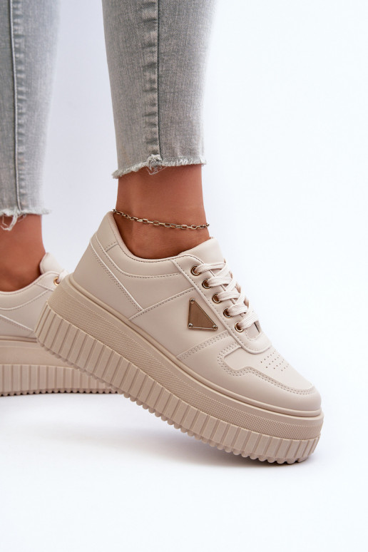 À modalo de tênis Feminino de couro ecológico com uma plataforma cor de marfim Chrisstin