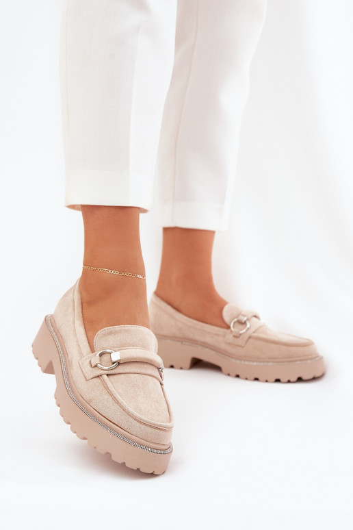 mocassins femininos Decorado Cyrkoniami bege Patina