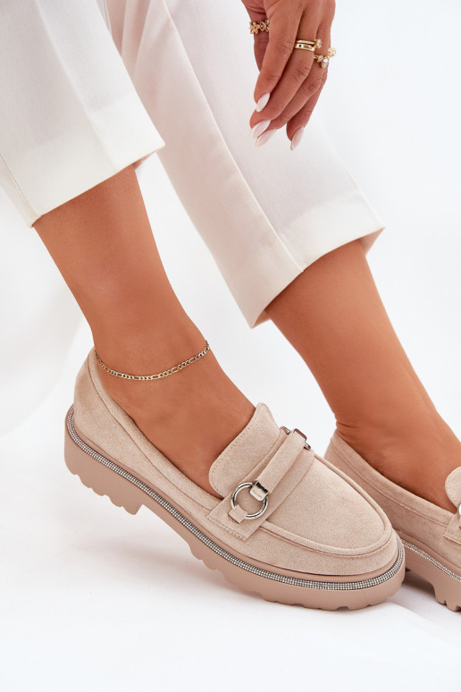 mocassins femininos Decorado Cyrkoniami bege Patina