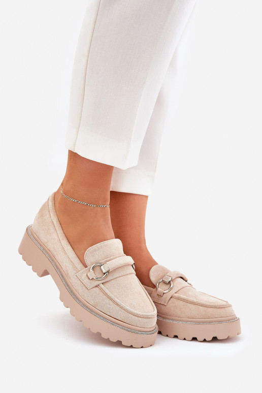 mocassins femininos Decorado Cyrkoniami bege Patina