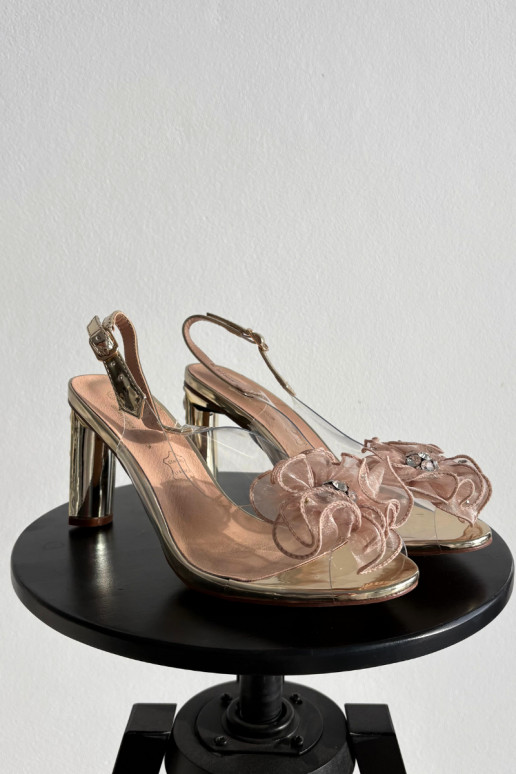 sandálias com salto com enfeites I Kryształkami D&A MR52-236 cor dourada