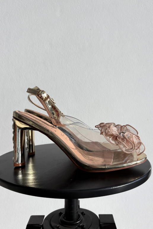 sandálias com salto com enfeites I Kryształkami D&A MR52-236 cor dourada