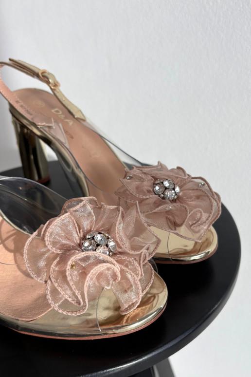 sandálias com salto com enfeites I Kryształkami D&A MR52-236 cor dourada