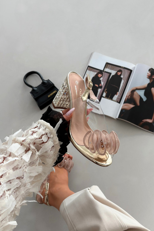 sandálias com salto com olhos brilhantes D&A MR52-237 cor dourada