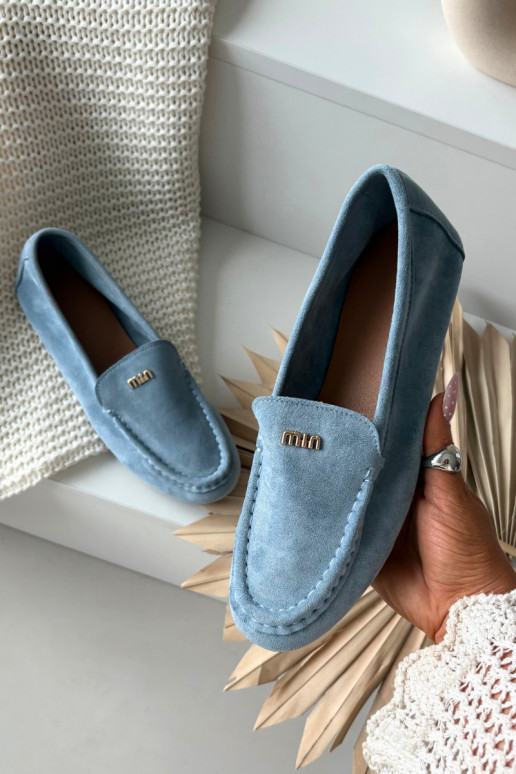 mocassins femininosPequenom cor douradam Detalem cor azul Sarivelle