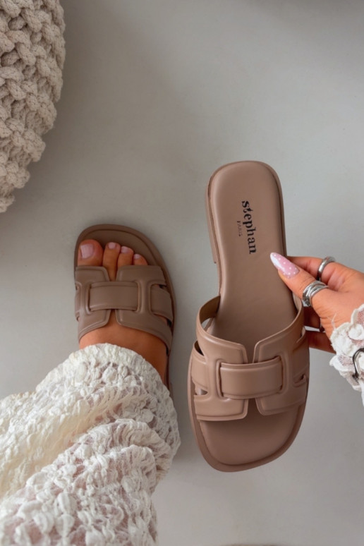 Chinelos femininos com salto largo bege Lorania