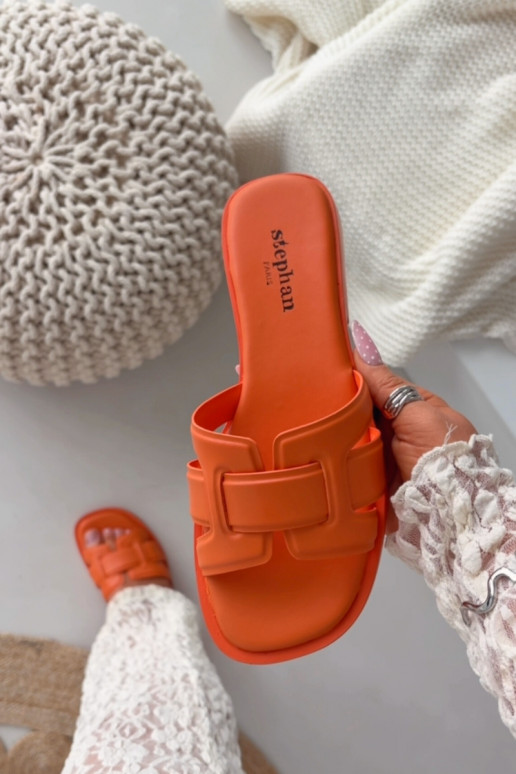 Chinelos femininos com salto largo cor laranja Lorania