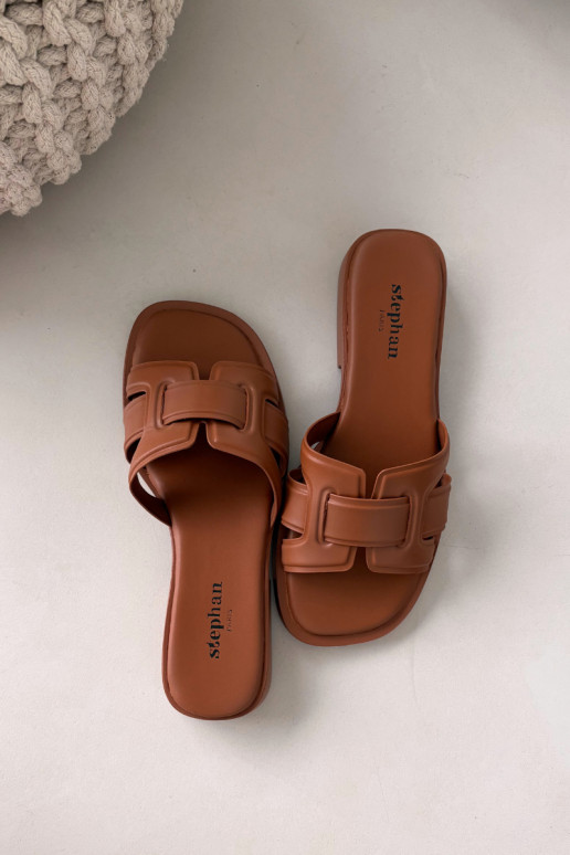 Chinelos femininos com salto largo cor marrom Lorania