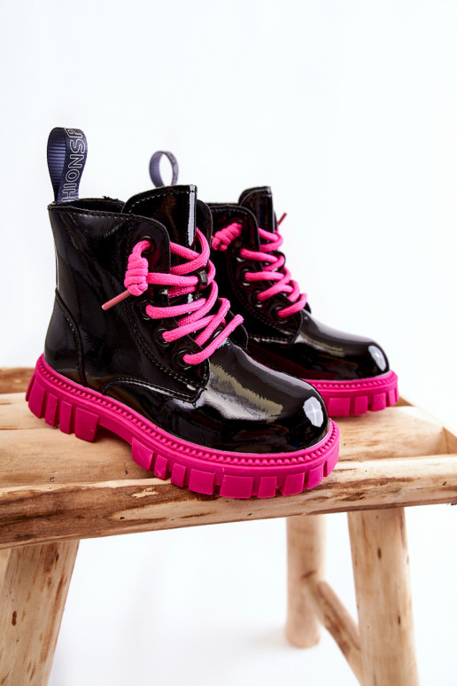 com efeito verniz aquecimento Botas Preto e-cor rosa Heidi