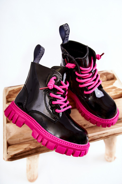 com efeito verniz aquecimento Botas Preto e-cor rosa Heidi