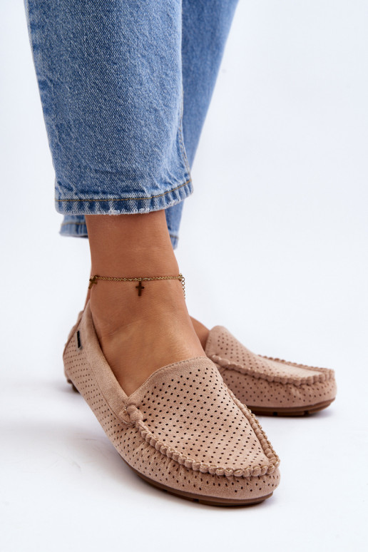 Feminino com elementos abertos Mocassins bege Rasirna