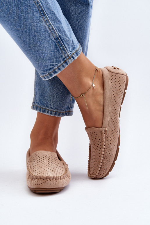 Feminino com elementos abertos Mocassins bege Rasirna