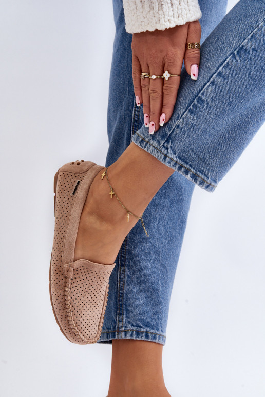 Feminino com elementos abertos Mocassins bege Rasirna