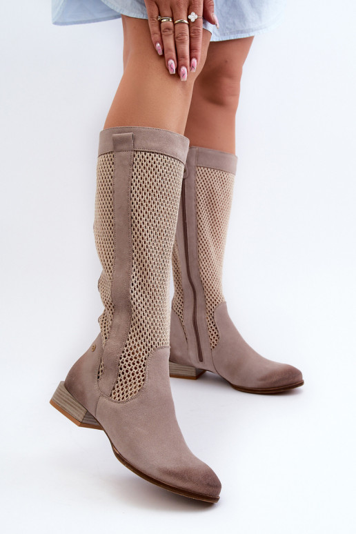 com elementos abertos botas femininas De salto baixoHabilitadoturalnego de camurçau Tem que serciejka 06467-04 bege