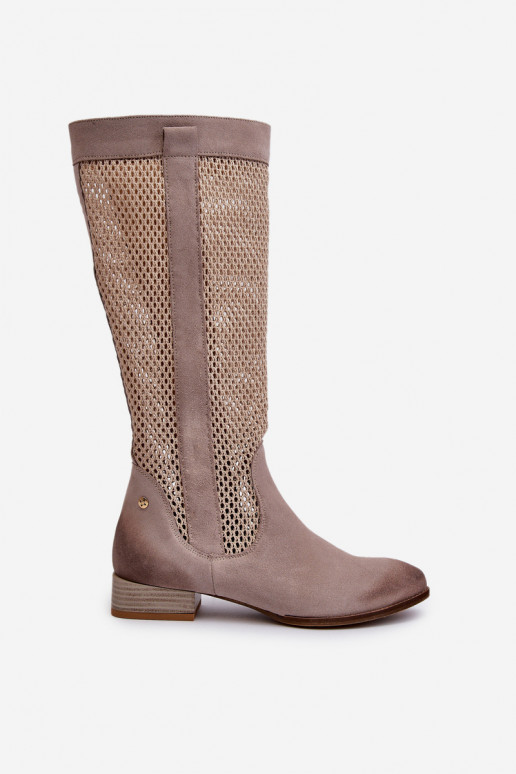 com elementos abertos botas femininas De salto baixoHabilitadoturalnego de camurçau Tem que serciejka 06467-04 bege
